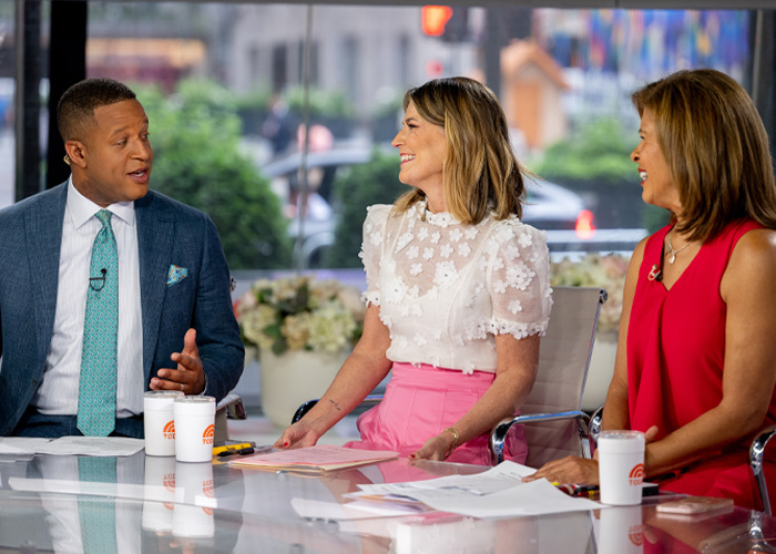 Savannah Guthrie on Today Show set with co-hosts discussing behind-the-scenes toxic drama during her tearful return.