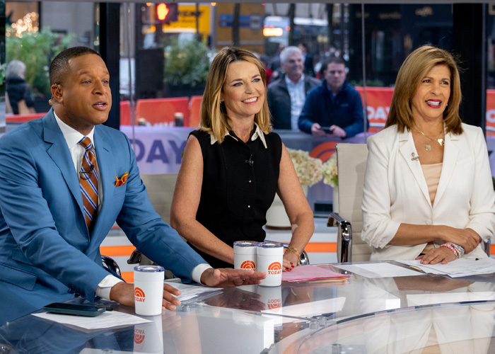 Today Show hosts seated at the news desk during a live broadcast highlighting behind-the-scenes toxic drama.