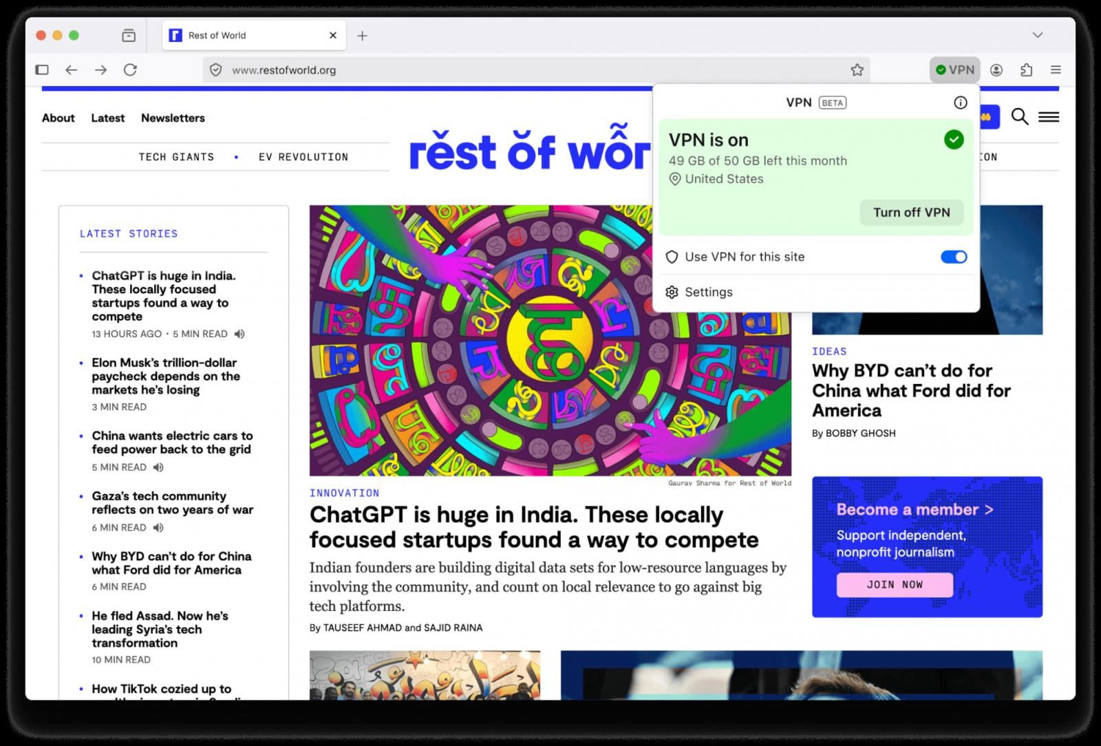 Firefox's new built-in VPN tool