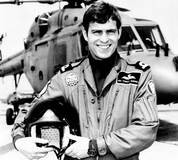 Prince Andrew, who joins 702 Naval Air Squadron at Portland, Dorset on Sept. 19, 1983. (AP Photo, File)