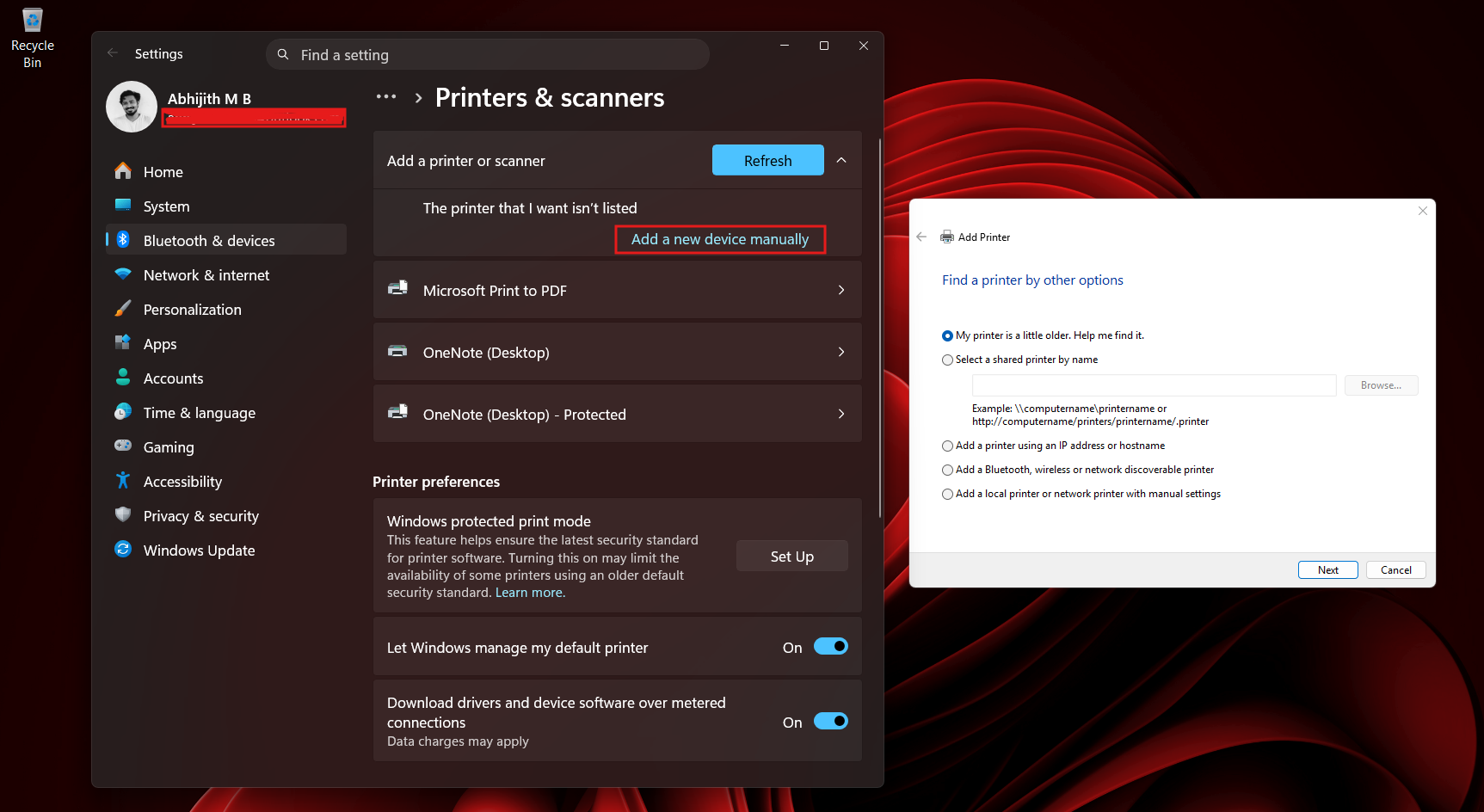 Adding a new device manually using the Windows 11 Settings app defaults to the Control Panel