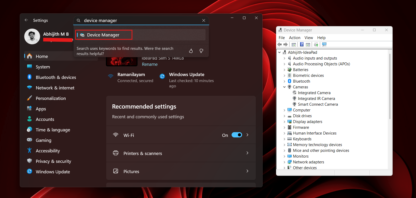 Device Manager can be searched in Settings, but is a part of Control Panel