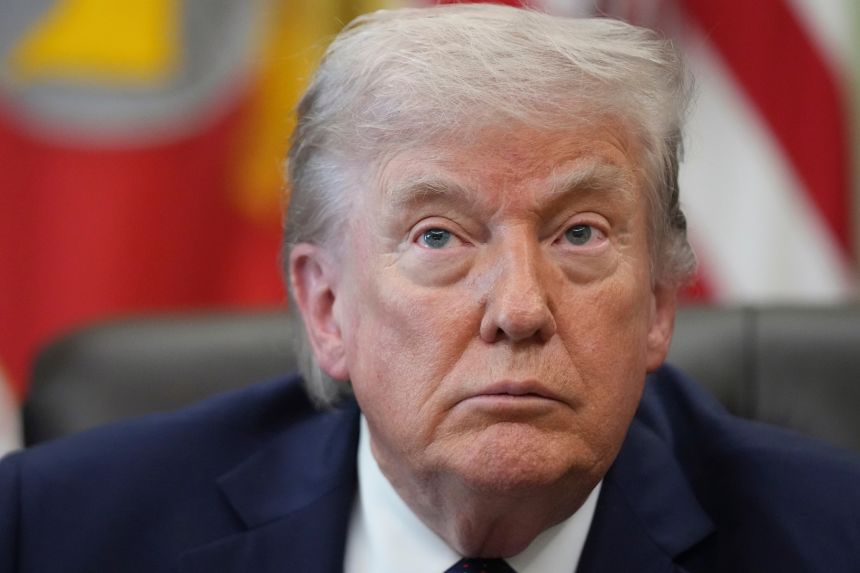 President Donald Trump speaks during a meeting between the ambassadors of Israel and Lebanon in the Oval Office at the White House, on April 23, in Washington.